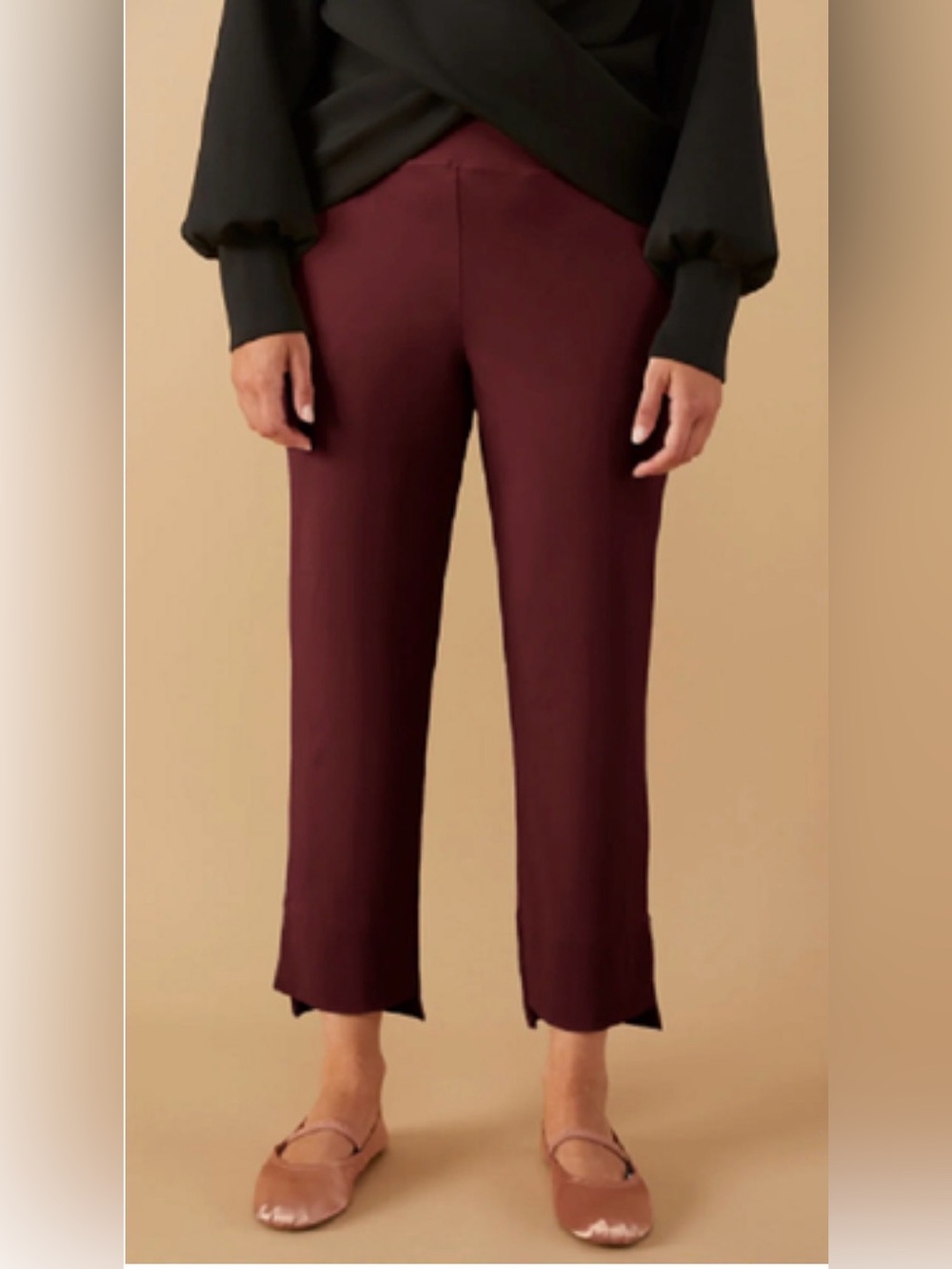 Aday Straight Up Dress Pant Burgundy Recycled Technical Silk High Rise Size Medi